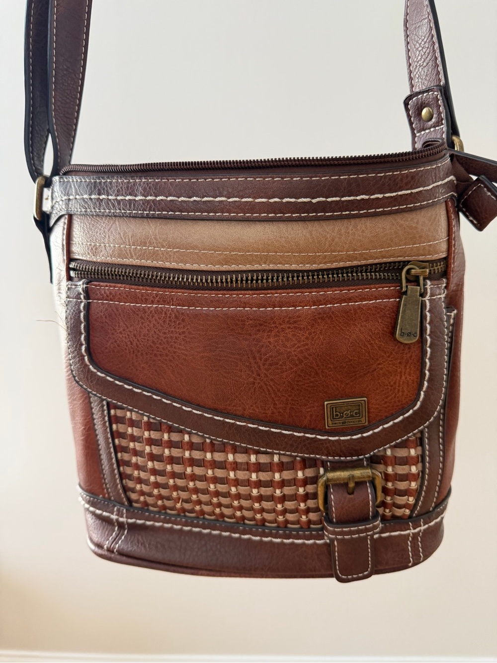 b.o.c. Brown Woven Detail Crossbody Messenger Bag